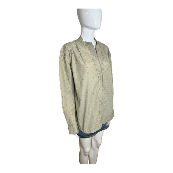 Zara Women Size M Blouse  V Neck Embroidered Long Sleeve Shirt Light Green olive - Picture 10 of 13